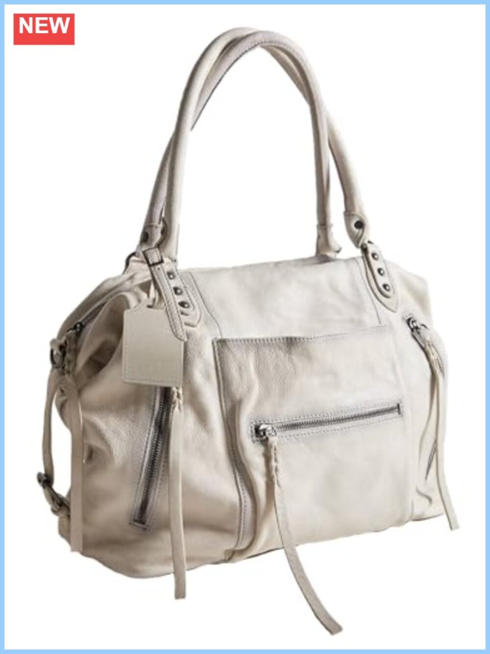 Large Vegan Leather Tote Bag with Zipper and Adjustable Strap